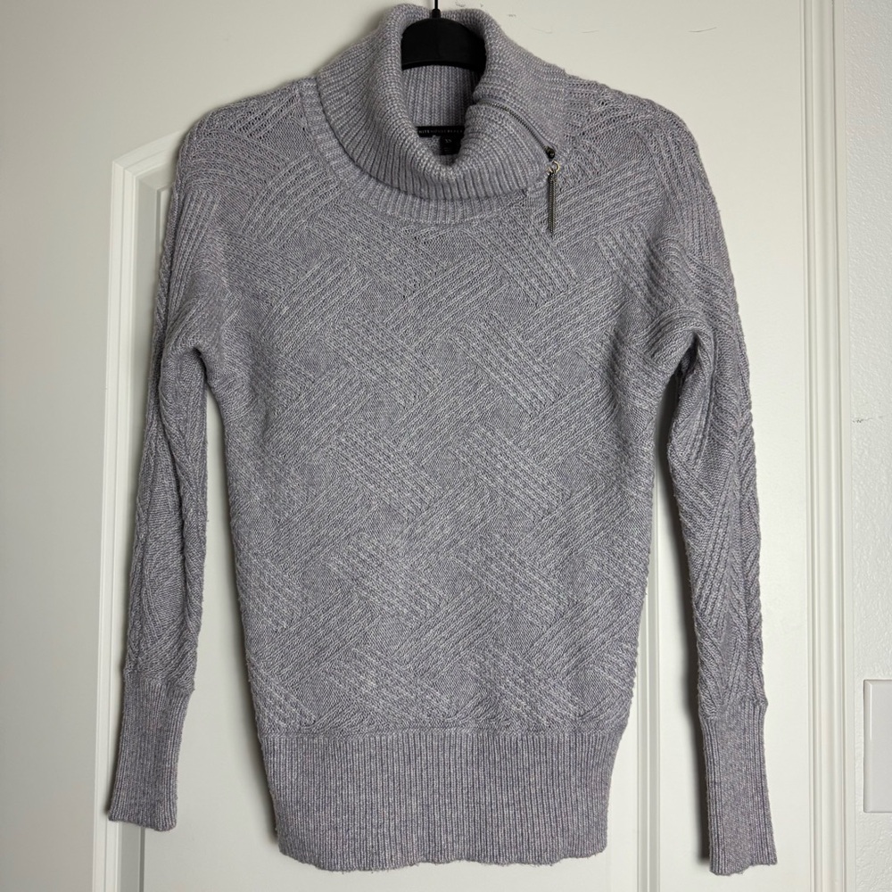 White House Black Market Women Melange Lilac Sweater Pullover Turtle Neck Zip XS